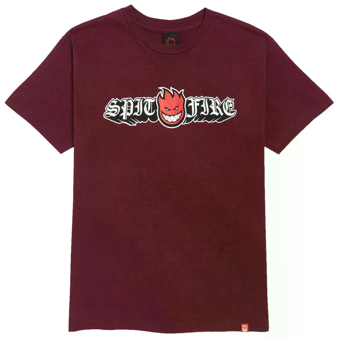 Spitfire Bighead EMB Stripe Burgundy T-Shirt